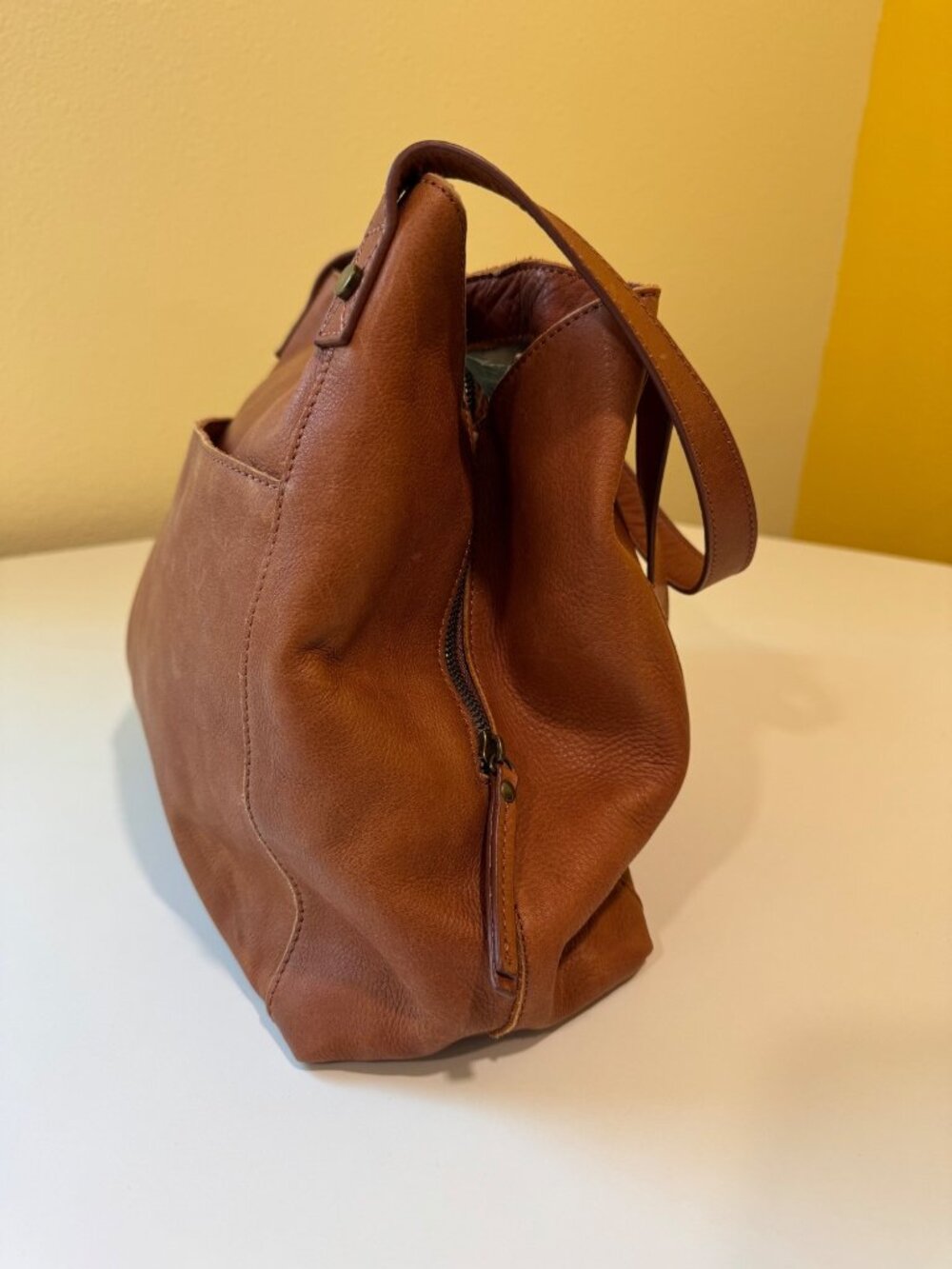 American Leather Co. Liberty Shopper Tote Bag Cognac Brown Genuine Leather - Picture 5 of 16